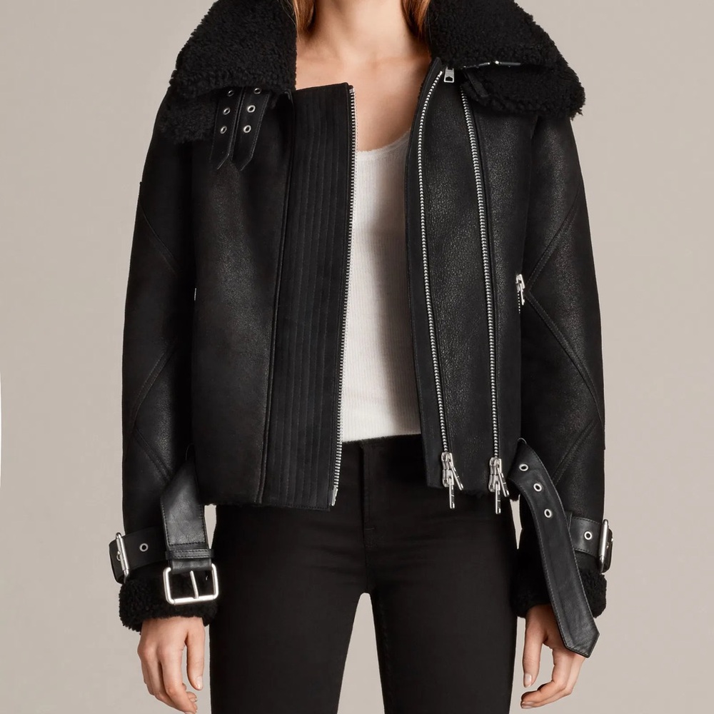 All Saints Black Shearling Jacket